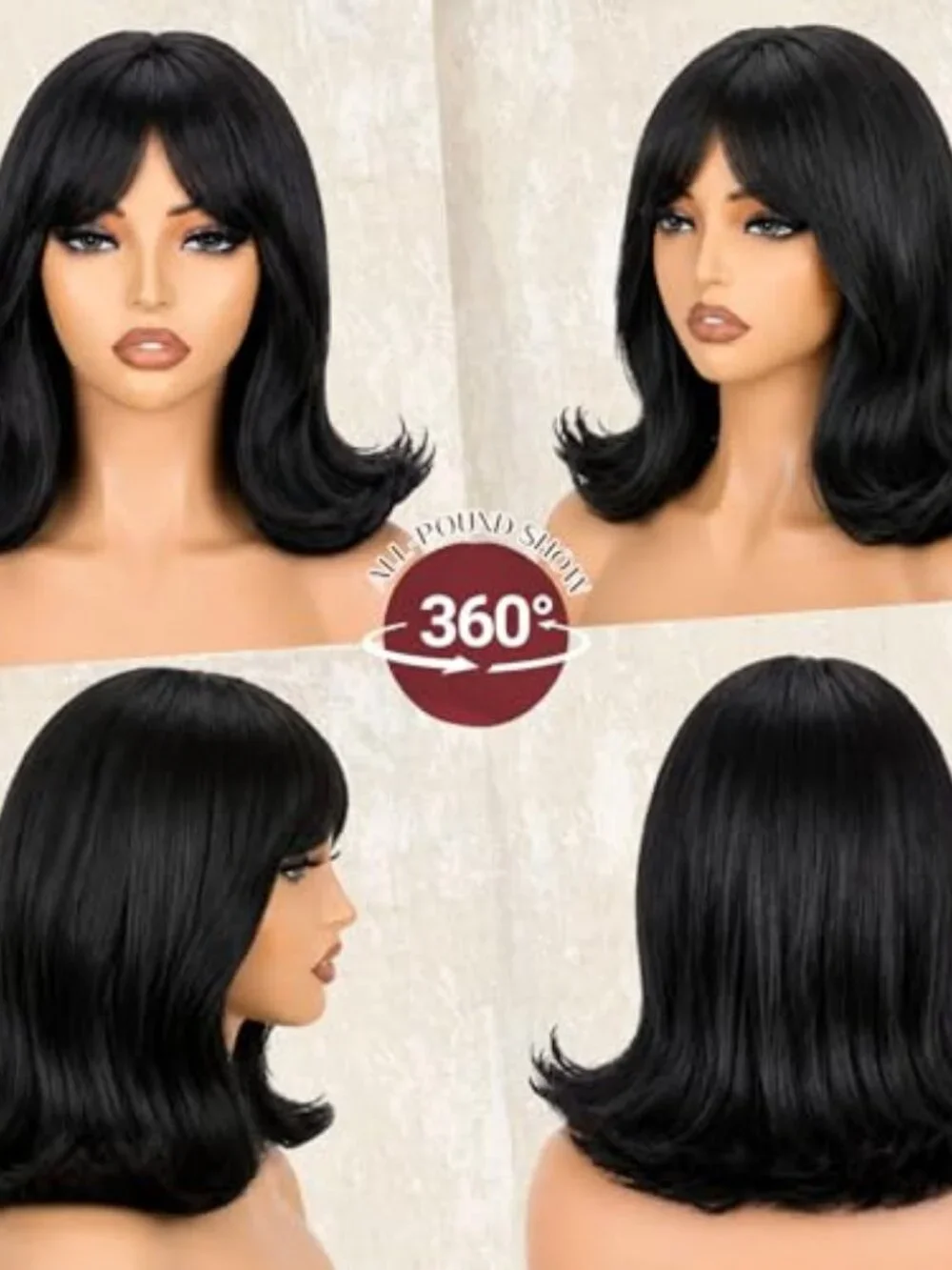 Black Bob Wig with Bangs Shoulder Length Wigs for Women